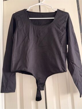 SKIMS Black Long-Sleeve Scoop Neck Bodysuit